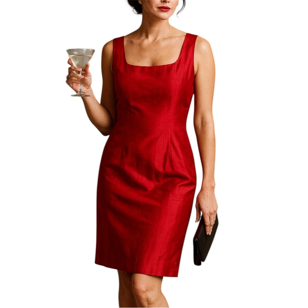 RARE Late 90s Cynthia Rowley Sexy Raw Silk Red‎ Dress Size 12